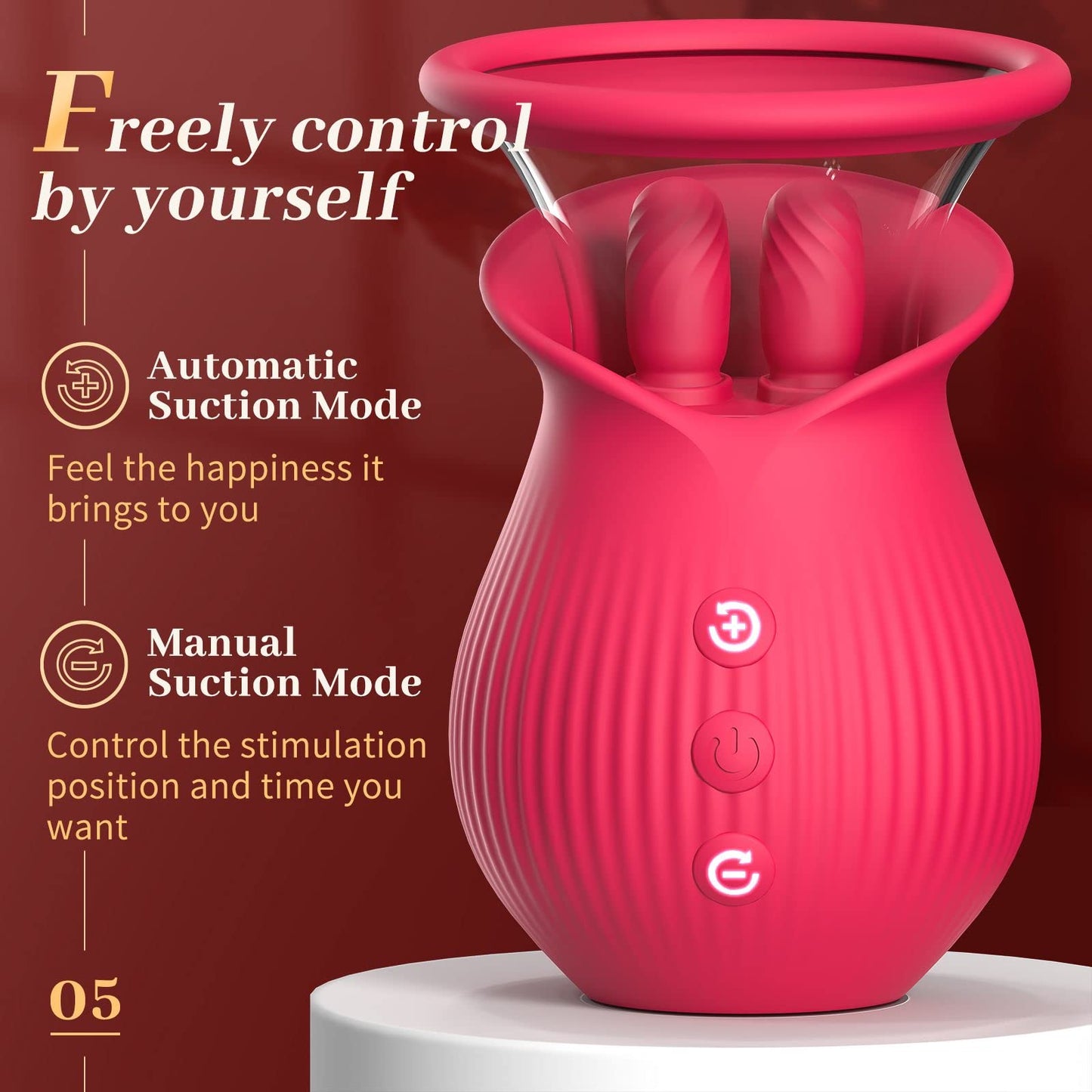 Sexeeg Rose Romeo - 3in1 Rose Sex Toy with 2 Suction Cups, Adult Toys Female Clitoral Nipple Vibrators with 10 Licking Sucking Vibrating