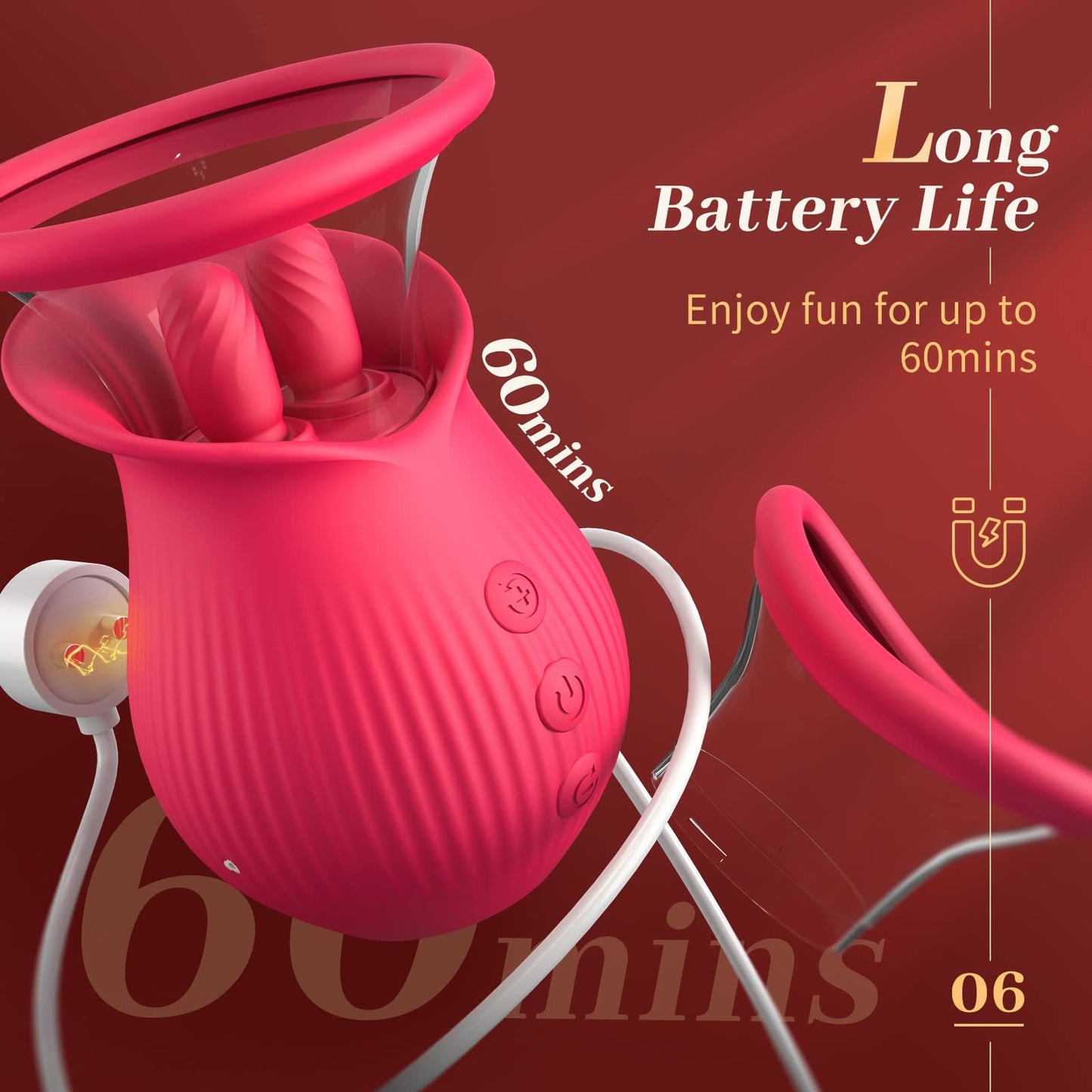 Sexeeg Rose Romeo - 3in1 Rose Sex Toy with 2 Suction Cups, Adult Toys Female Clitoral Nipple Vibrators with 10 Licking Sucking Vibrating