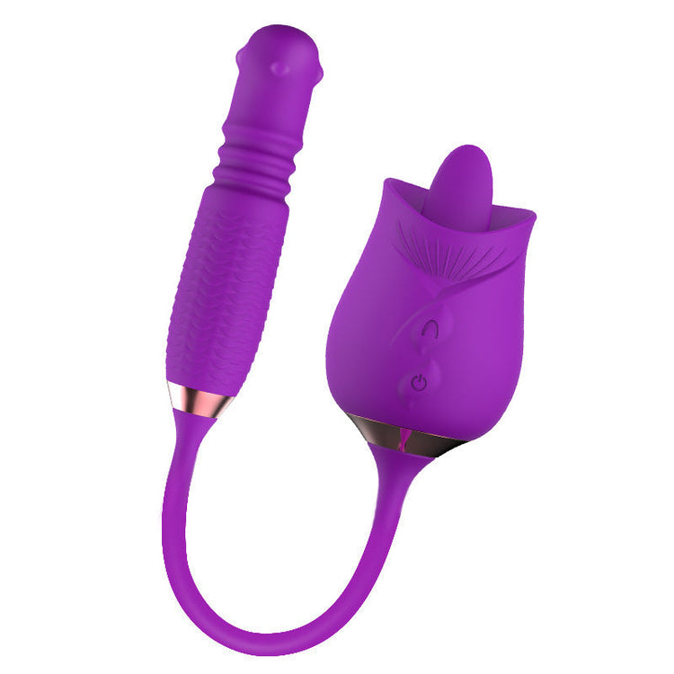 Sexeeg Purple Rose Toy Rotating Pearls Telescopic Tongue-licking Vibrator 