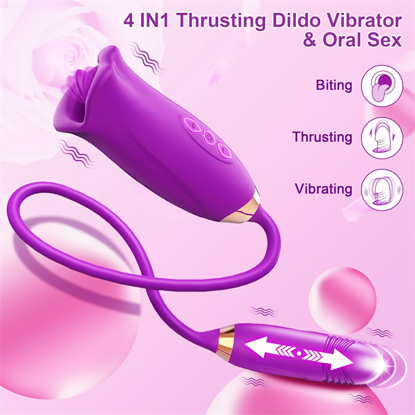 Sexeeg Rose Muncher Rose Kiss Tongue Vibrator With Thrusting Dildo Vibrator 