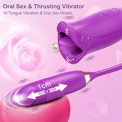 Sexeeg Rose Muncher Rose Kiss Tongue Vibrator With Thrusting Dildo Vibrator 