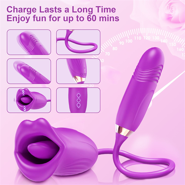 Sexeeg Rose Muncher Rose Kiss Tongue Vibrator With Thrusting Dildo Vibrator 