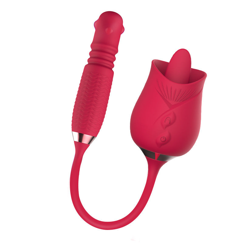 Sexeeg Purple Rose Toy Rotating Pearls Telescopic Tongue-licking Vibrator 