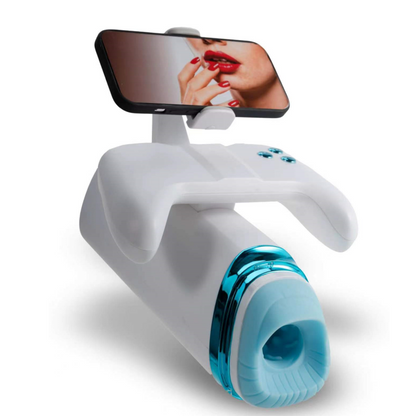 Sexeeg Game Cup Pro Heating Thrusting Vibrating Penis Stroker With Handles And Phone Holder 