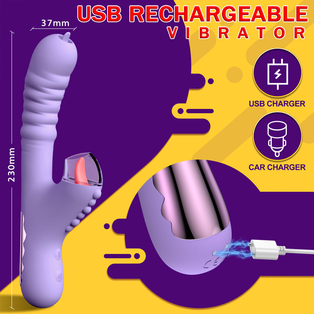 Sexeeg Small Dinosaur Vibrator - Multi-frequency Telescopic Tongue Sucking Clit Stimulation Vibrator 