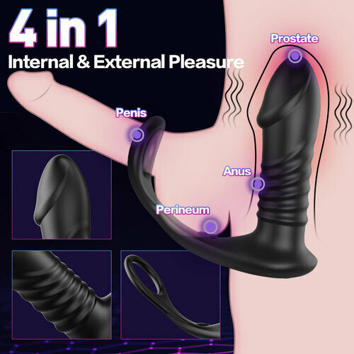 Sexeeg 10 Thrilling Vibration 3 Thrusting Silicone Remote Control Cock Ring Anal Vibrator 