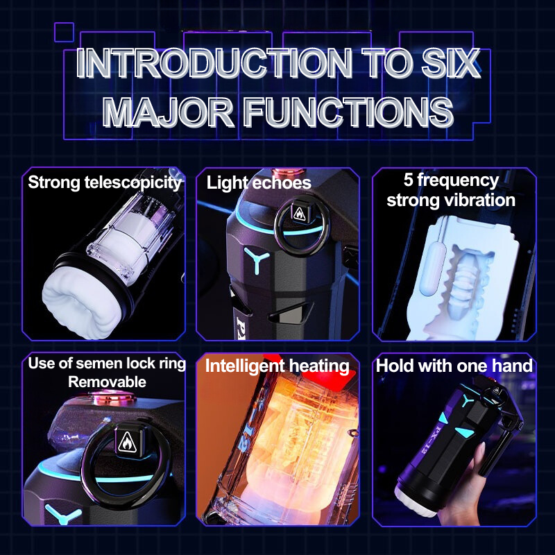 Sexeeg High Explosive Grenade Aircraft Cup Telescopic Vibration Heating Male Masturbation Device 