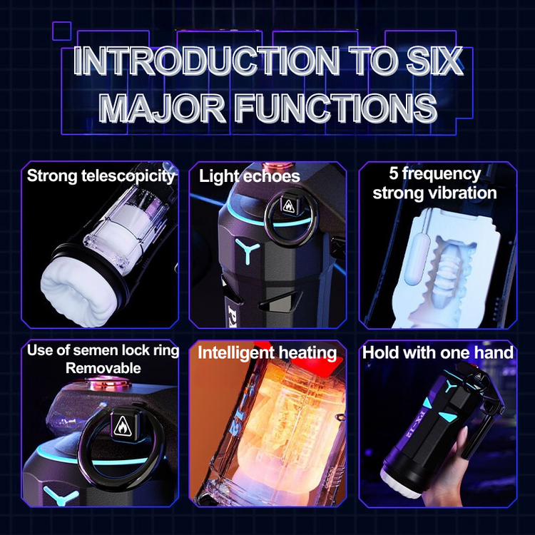 Sexeeg High Explosive Grenade Aircraft Cup Telescopic Vibration Heating Male Masturbation Device 