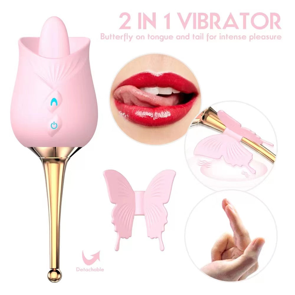 Sexeeg 10-Frequency Vibration Tongue Licking Rose Vibrator 