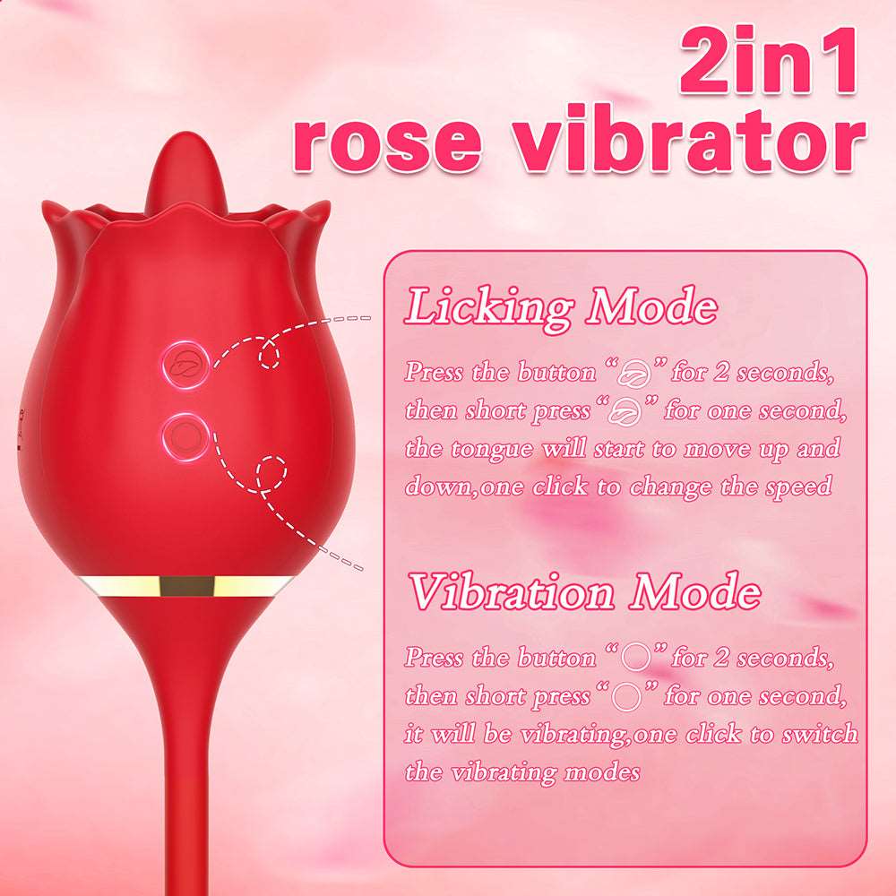 Sexeeg 2 In 1 Rose Clitoris Vibrator Tongue Licking Thrusting Vibrator Nipple Stimulator