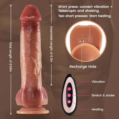 Sexeeg 9 Vibrating 3 Thrusting & Swing Intelligent Heating Realistic Dildo Vibrator 6.3 Inch 