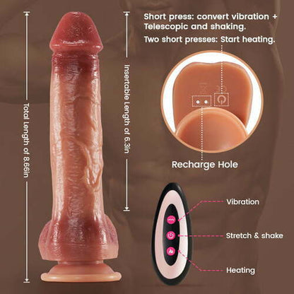 Sexeeg 9 Vibrating 3 Thrusting & Swing Intelligent Heating Realistic Dildo Vibrator 6.3 Inch 