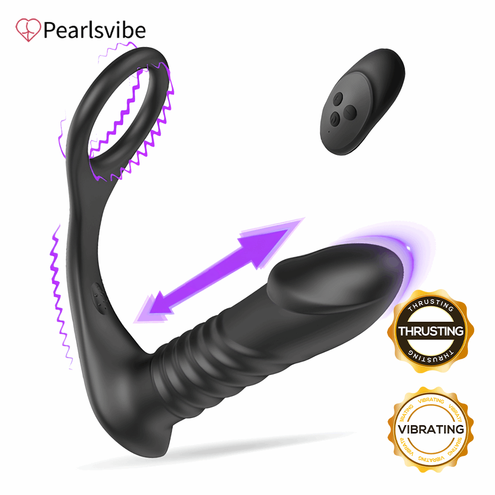 Sexeeg 10 Thrilling Vibration 3 Thrusting Silicone Remote Control Cock Ring Anal Vibrator 