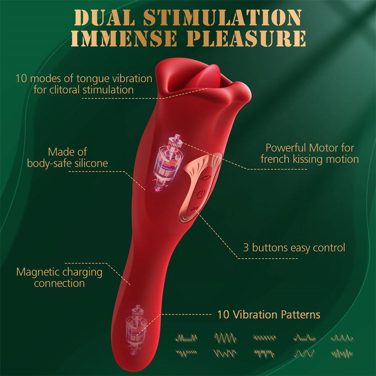 Sexeeg Rose Muncher Vibrator With Stick 10 Vibration Modes And 10 French Kissing Modes