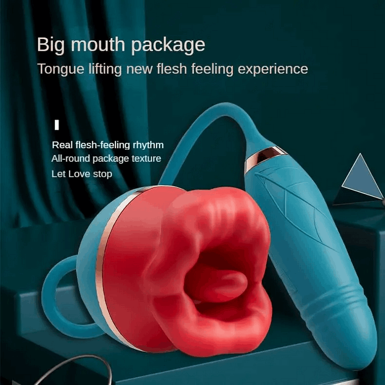 Sexeeg 3 In1 Big Mouth Sucking Tongue Licking Vibrator & Thrusting Bullet Vibrator