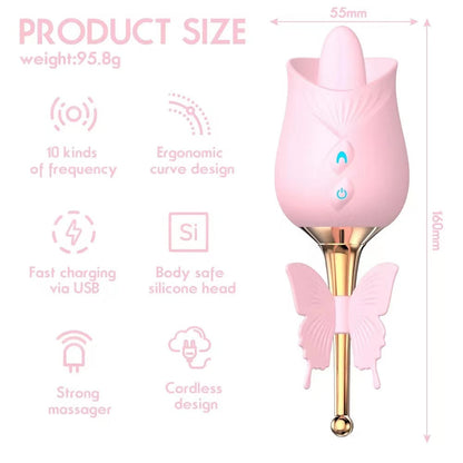 Sexeeg 10-Frequency Vibration Tongue Licking Rose Vibrator 