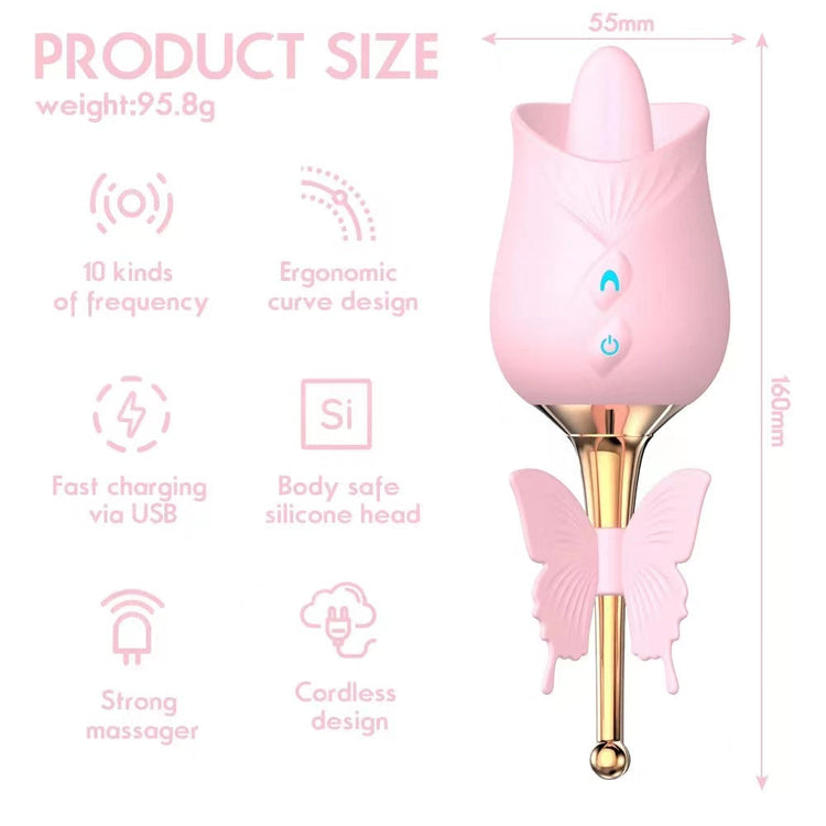 Sexeeg 10-Frequency Vibration Tongue Licking Rose Vibrator 