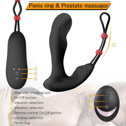 Sexeeg Men's wireless remote control backyard bead pulling 9-frequency vibrating anal plug prostate toy 