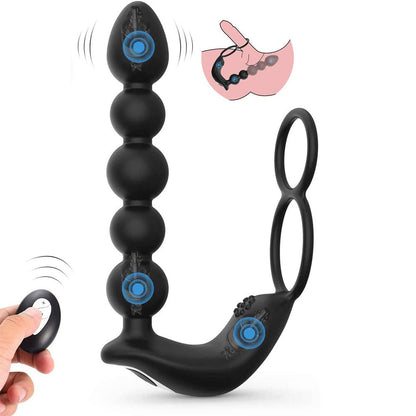 Sexeeg Butt Plug Anal with Penis Ring Rechargeable Vibrator Waterproof Prostate Massager 