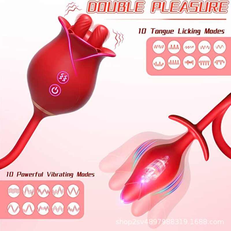 Sexeeg Romeo Double-pistil Tongue-licking Rose Toy With Vibrating Anal Plug