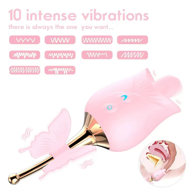 Sexeeg 10-Frequency Vibration Tongue Licking Rose Vibrator 