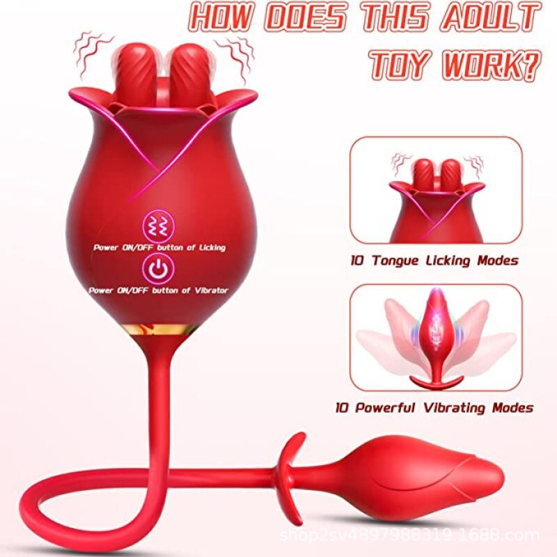 Sexeeg Romeo Double-pistil Tongue-licking Rose Toy With Vibrating Anal Plug