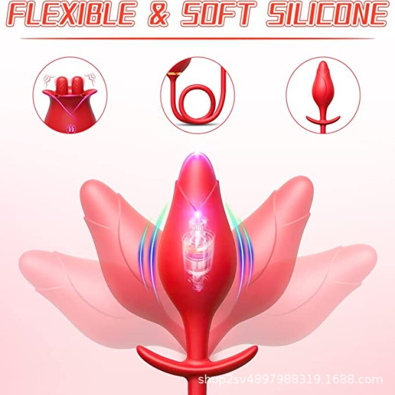 Sexeeg Romeo Double-pistil Tongue-licking Rose Toy With Vibrating Anal Plug