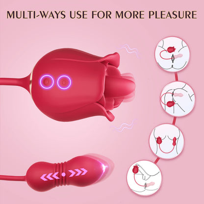 Sexeeg Rose Toy Vibrator Female Telescopic Egg Jumping  Tongue Licker Sex Toys 