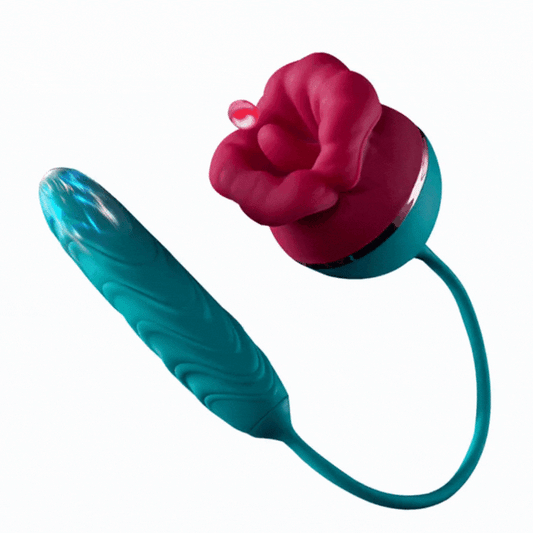 Sexeeg Big Mouth 3in1 Rose shaped Vibrator With 9 Tongue Licking & 6 Thrusting G Spot Dildo