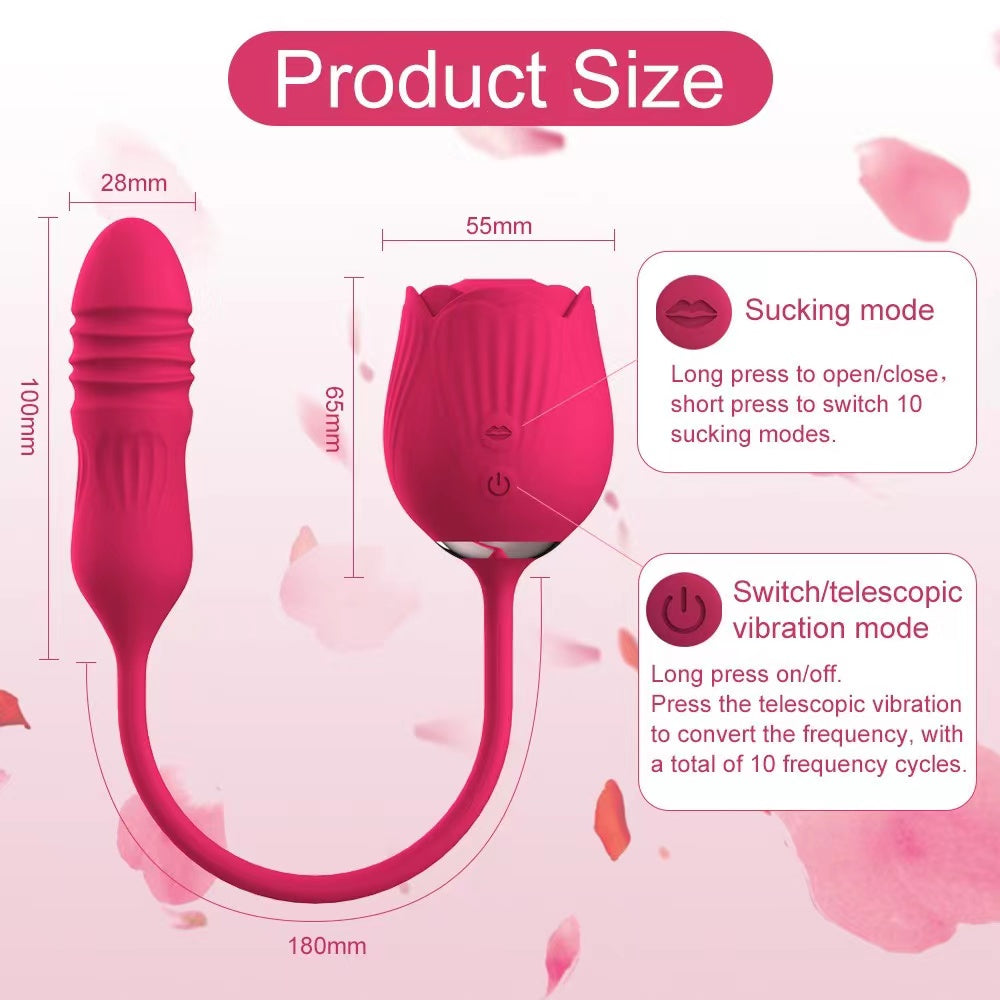 Sexeeg Rose Toy Vibrator Female Telescopic Egg Jumping Tongue Licker Sex Toys 