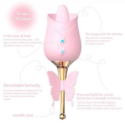 Sexeeg 10-Frequency Vibration Tongue Licking Rose Vibrator 