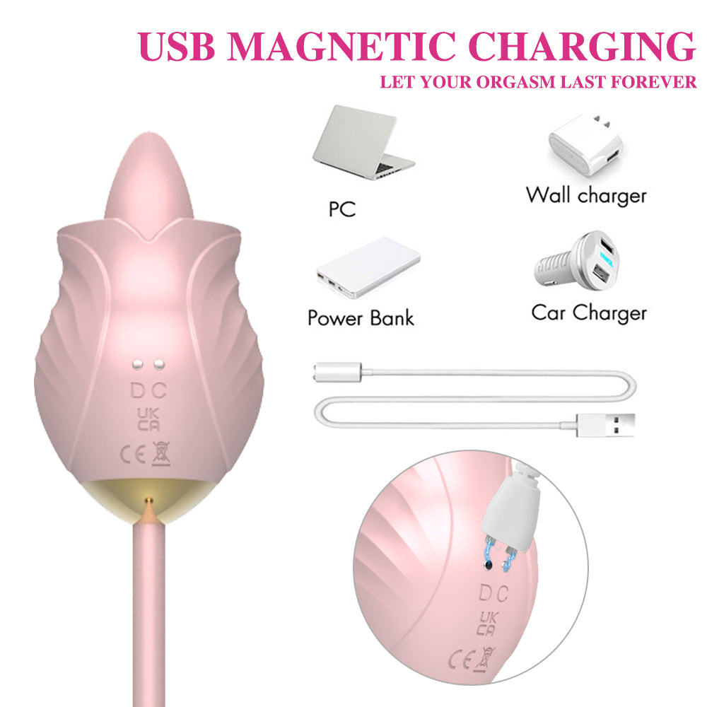 Sexeeg New Rose Toy Warming G-spot Tongue Licking Vibrator 