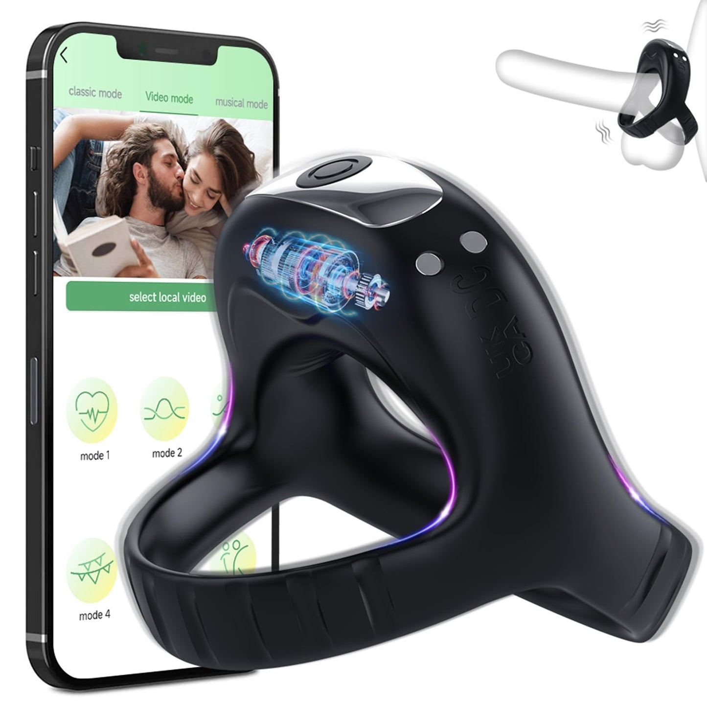 Sexeeg Vibrating Cock Ring with APP, Triangular Penis Ring with 10 Vibration Modes 