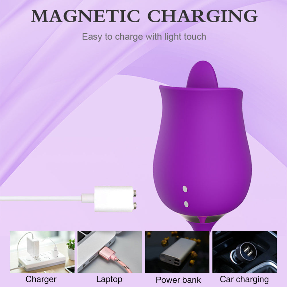 Sexeeg Purple Rose Toy Rotating Pearls Telescopic Tongue-licking Vibrator 