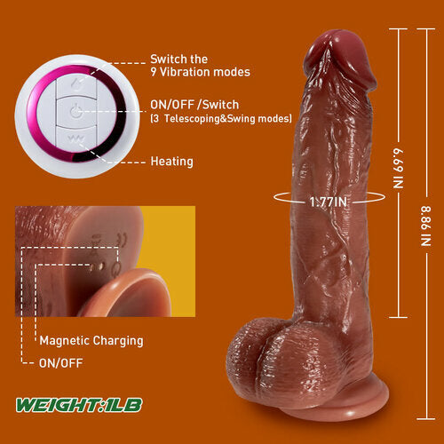 Sexeeg 9 Vibrating 3 Telescoping Swing Realistic Dildo Vibrator 8.86 Inch 