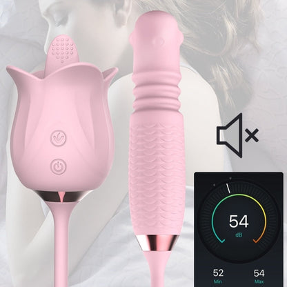 Sexeeg 3-in-1 Blooming Sexy Pink Rose Toy Rotating Pearls Telescopic Tongue-licking Vibrator 