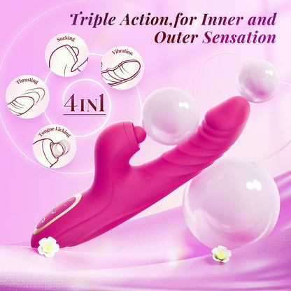 Sexeeg Thrusting Dildo Rabbit Vibrator for Women, Sex Toys Thrusting Vibrator Clitoris Stimulator with 10 Vibrations, 7 Thrusting Modes with Licking, G-spot Vibrators, Sex Toy for Women Couples Pleasure 