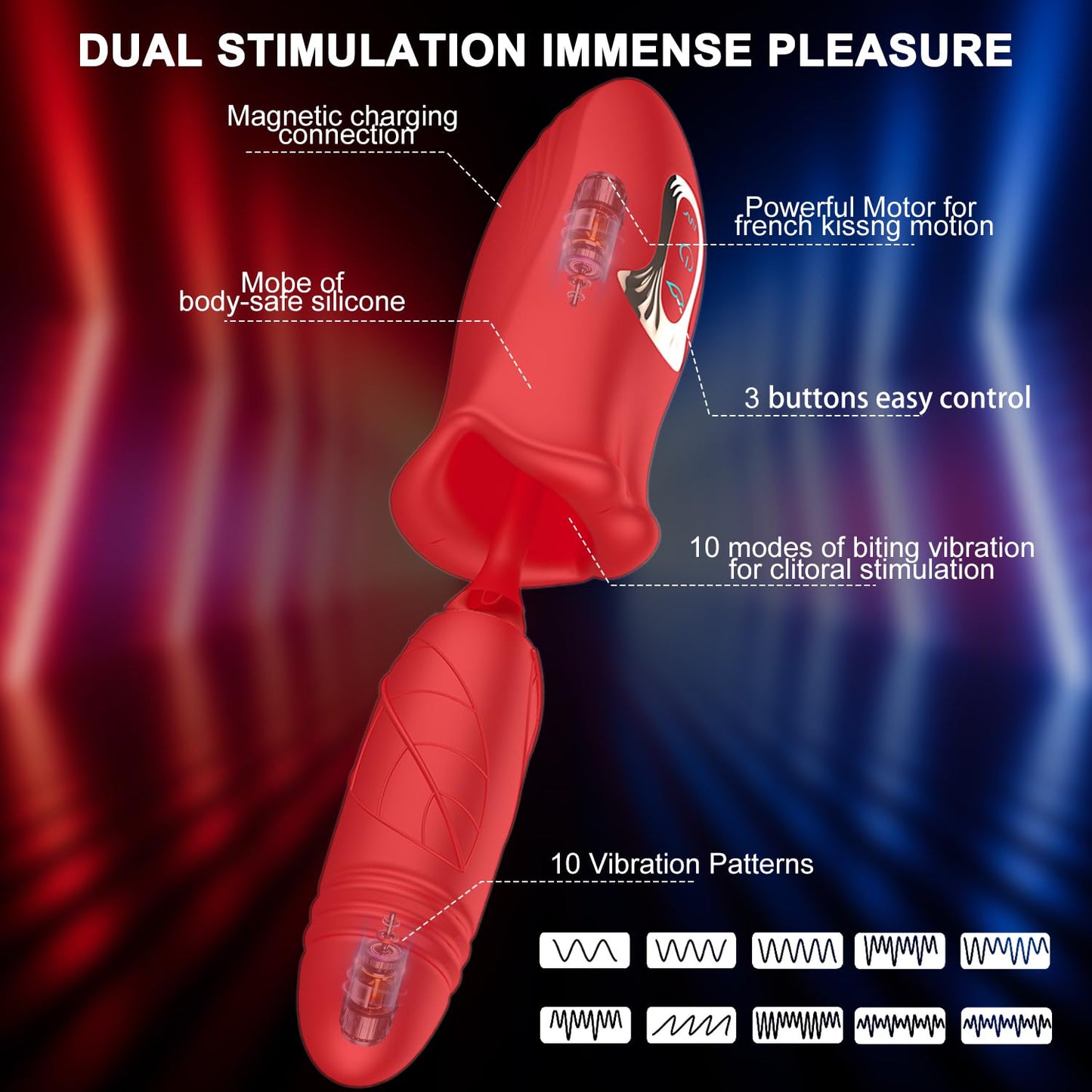 Sexeeg Rose Muncher Lip Tongue Suction Vibrator With Thrusting Dildo Vibrator 