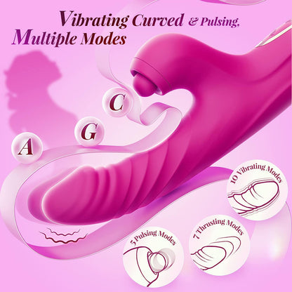 Sexeeg Thrusting Dildo Rabbit Vibrator for Women, Sex Toys Thrusting Vibrator Clitoris Stimulator with 10 Vibrations, 7 Thrusting Modes with Licking, G-spot Vibrators, Sex Toy for Women Couples Pleasure 