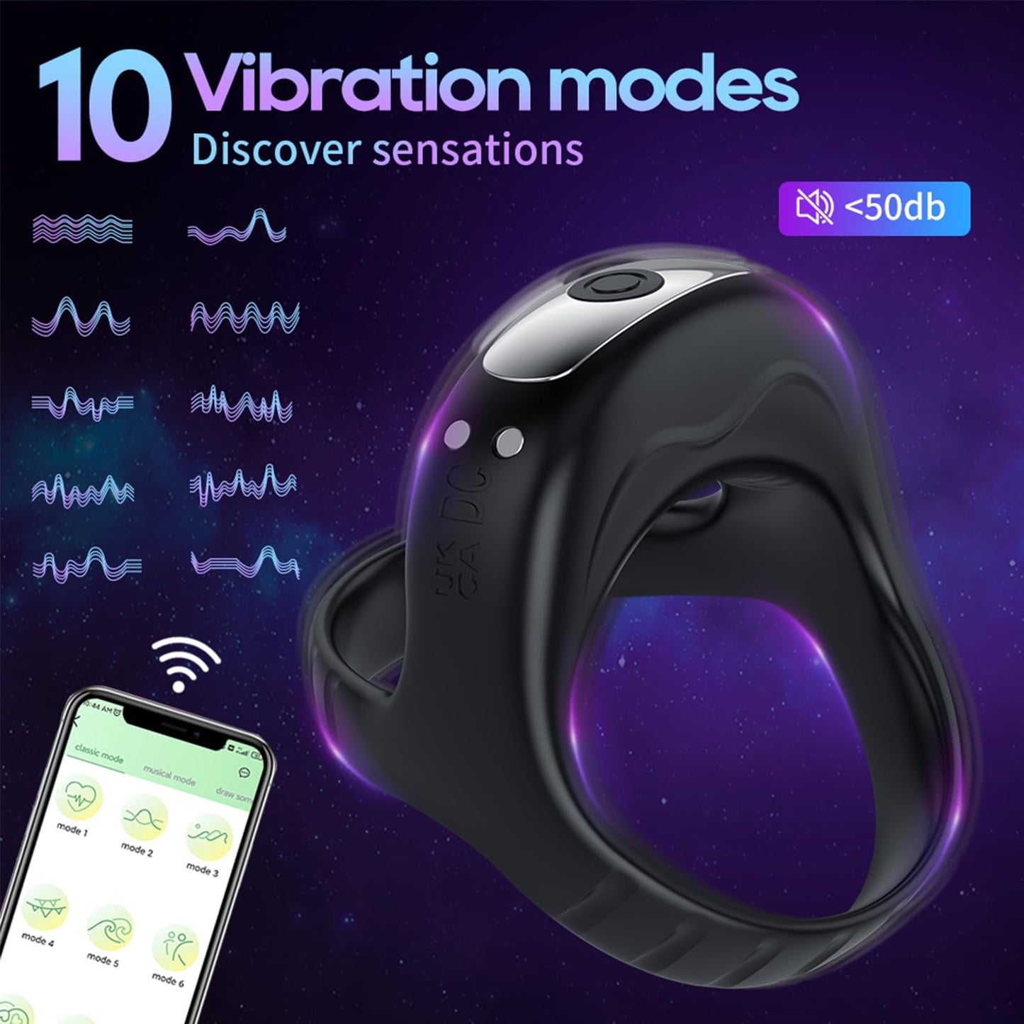 Sexeeg Vibrating Cock Ring with APP, Triangular Penis Ring with 10 Vibration Modes 