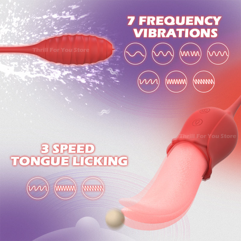 Sexeeg Mia 2-in-1 Upgraded Tongue-licking Rose Toy With Licking Bullet Vibrator 