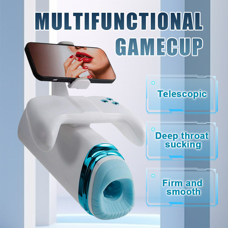 Sexeeg Game Cup Pro Heating Thrusting Vibrating Penis Stroker With Handles And Phone Holder 