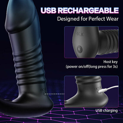 Sexeeg 10 Thrilling Vibration 3 Thrusting Silicone Remote Control Cock Ring Anal Vibrator 