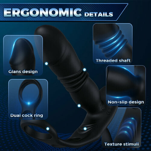 Sexeeg  3 -Thrusting & 12 -Vibrating Cock Rings Prostate Massager 