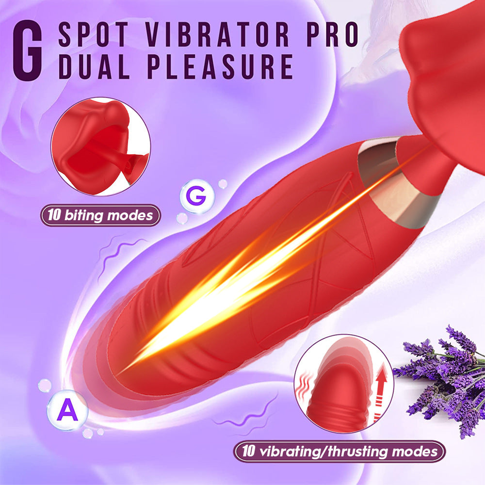 Sexeeg Rose Muncher Lip Tongue Suction Vibrator With Thrusting Dildo Vibrator 