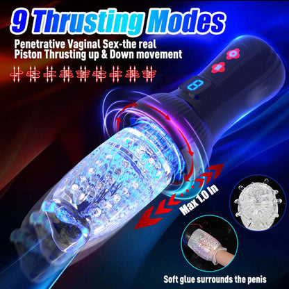 Sexeeg 4.0 Version Torch 9 *9 Thrusting Rotating Penis Stroker Male Rose Toy