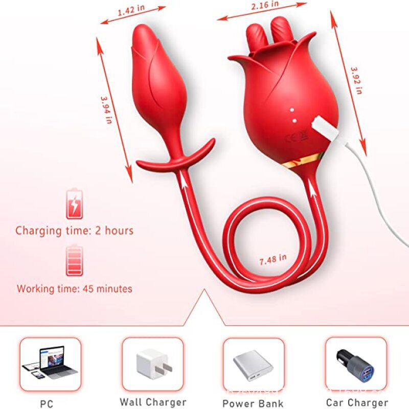 Sexeeg Romeo Double-pistil Tongue-licking Rose Toy With Vibrating Anal Plug