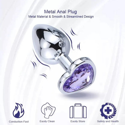 Anal Plug Heart Stainless Steel Crystal Removable Butt Plug Stimulator Anal Sex Toys