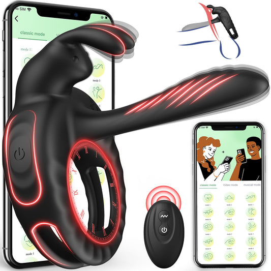 Sexeeg Bunny Ring III Vibrating Cock Ring Penis Ring with APP, Couples Sex Toys Vibrators 