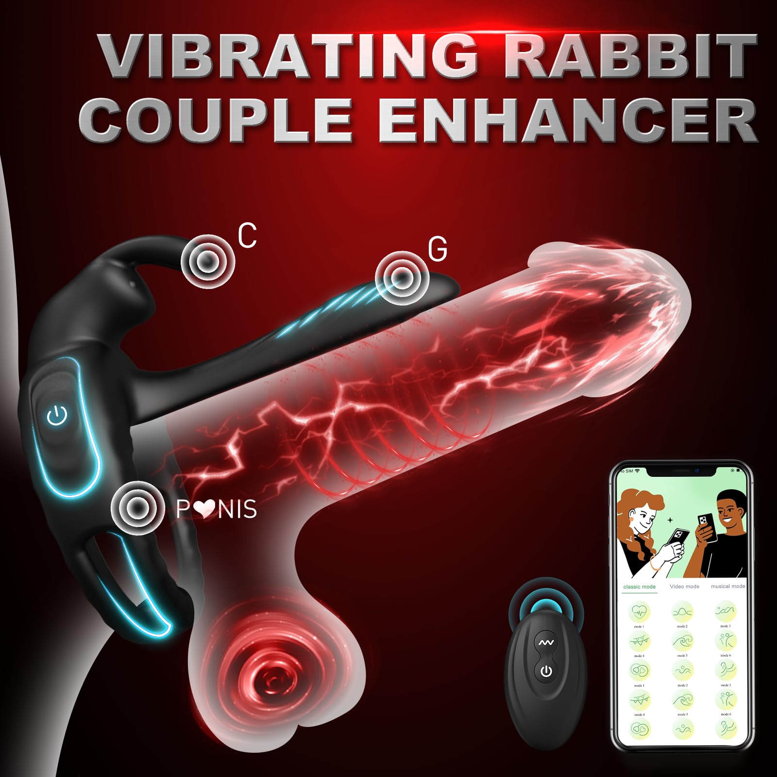 Sexeeg Bunny Ring III Vibrating Cock Ring Penis Ring with APP, Couples Sex Toys Vibrators 